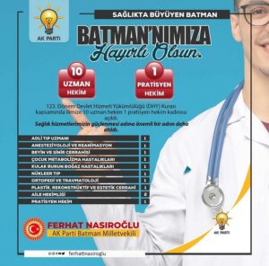 Batman’a 11 yeni hekim kadrosu tahsis edildi